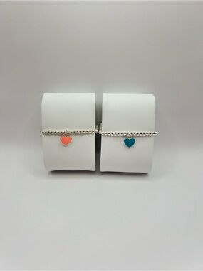 Sterling Beaded Bracelet with Enamel Heart Charm in Coral